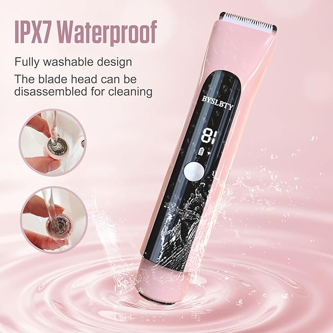 2 in 1 Bikini Trimmer for Women Dual Head Electric Shaver with LED Display,IPX7 Waterproof Wet & Dry, Painless Shaver for Underarm Leg Arm Body Face Private Area Pink-Velvo Beauty