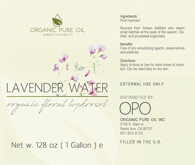OPO Lavender Water Hydrosol - Pure Steam Distilled Natural Non GMO Calming Bulk Body, Face, Facial Toner, Aromatherapy, Set Makeup, Cleanser Mist Spritz (128 oz / 1 Gallon)-Velvo Beauty