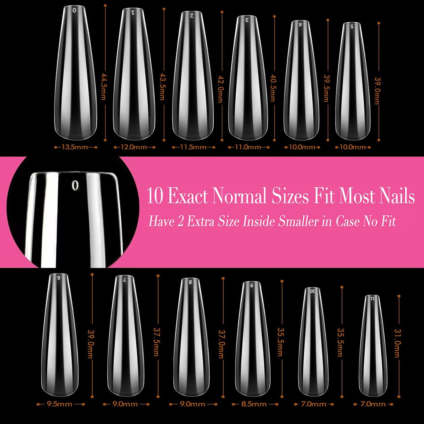 UNA GELLA XXL Coffin Nails Tips Full Cover 216pcs Extra Long Coffin Nail Tips No C Curve Clear Coffin Ballerina Nail Tips False Fake Acrylic Nails for Nail Extensions DIY Art Salon-Velvo Beauty