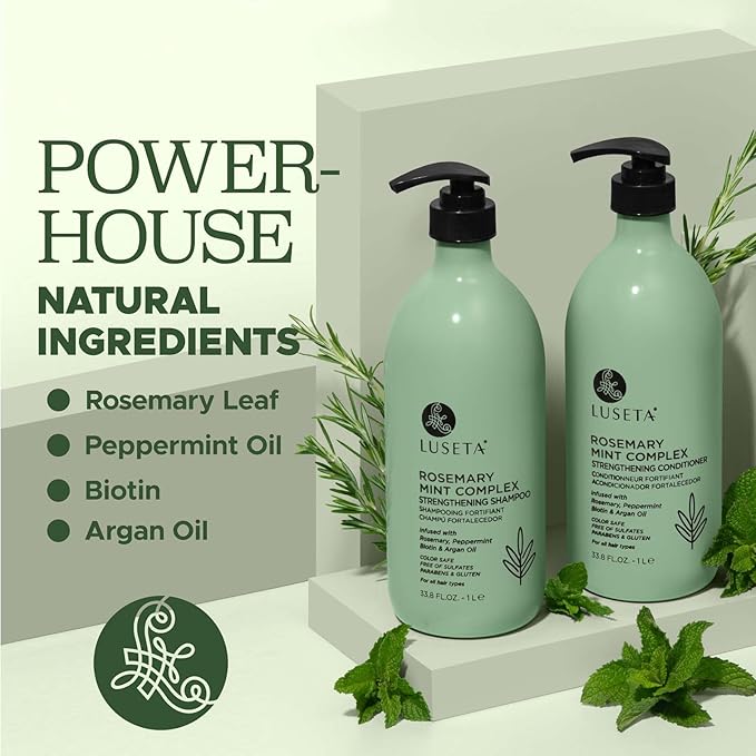 Luseta Rosemary Mint Strengthening Shampoo and Conditioner Set Nourish & Smooth Damaged Hair Thickening Shampoo for Thinning Hair,Add Shine for All Hair Types, for Men and Women 33.8oz×2-Velvo Beauty