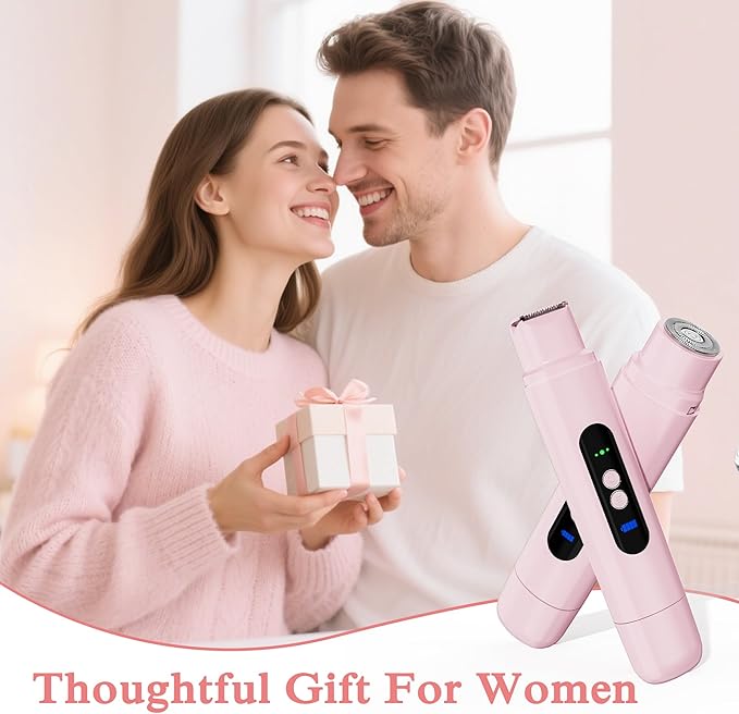 Bikini Trimmer for Women, 2-Speed Electric Razor for Pubic Hair Dual Head Shaver Women IPX7 Waterproof Rechargeable Lady Trimmer for Bikini Underarm Body Leg Face Pink-Velvo Beauty