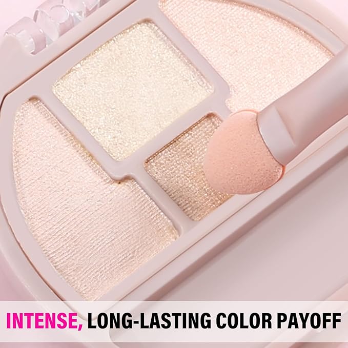 Boobeen 4-Color Makeup Palette, Highly Pigmented Glitter Eyeshadow Contour Palette with Smudger, Multi-purpose Face Makeup Palette for Eye/Face/Highlighter, Creates Shimmer Finishes, Long-lasting-Velvo Beauty
