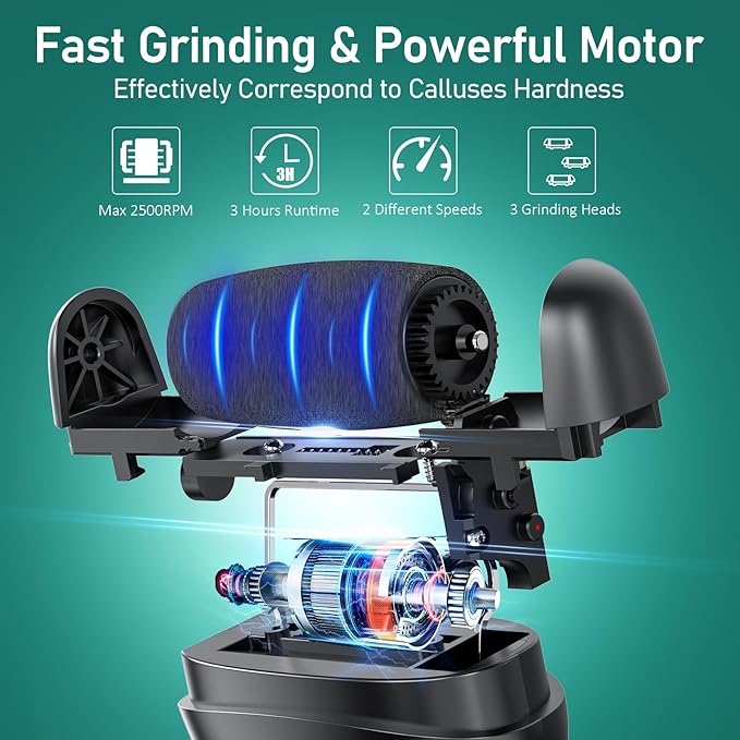 Electric Callus Remover for Feet - with 9pcs Larger Grinding Head, Portable Pedicure Kit Foot File Callus Remover, Rechargeable Waterproof Foot File for Foot Care Deadskin Remover LCD Display-Black-Velvo Beauty