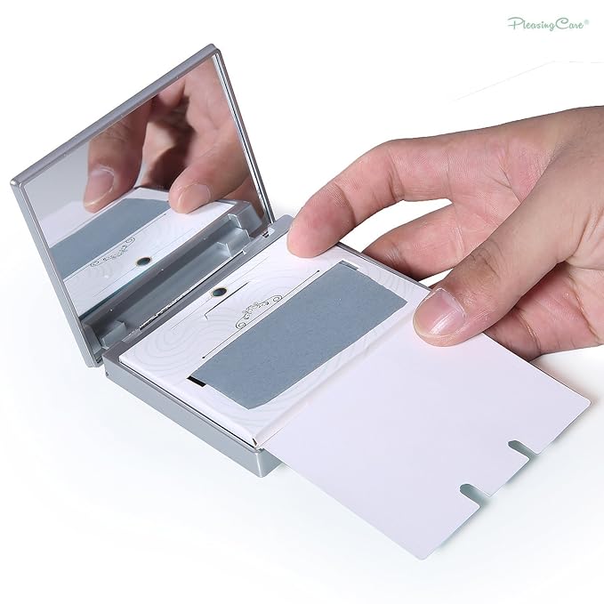 Makeup Mirror with Facial Oil Blotting Paper Sheets - Bamboo Charcoal 100 Counts, Silver Compact Folding Cosmetic Travel Mirror-Velvo Beauty