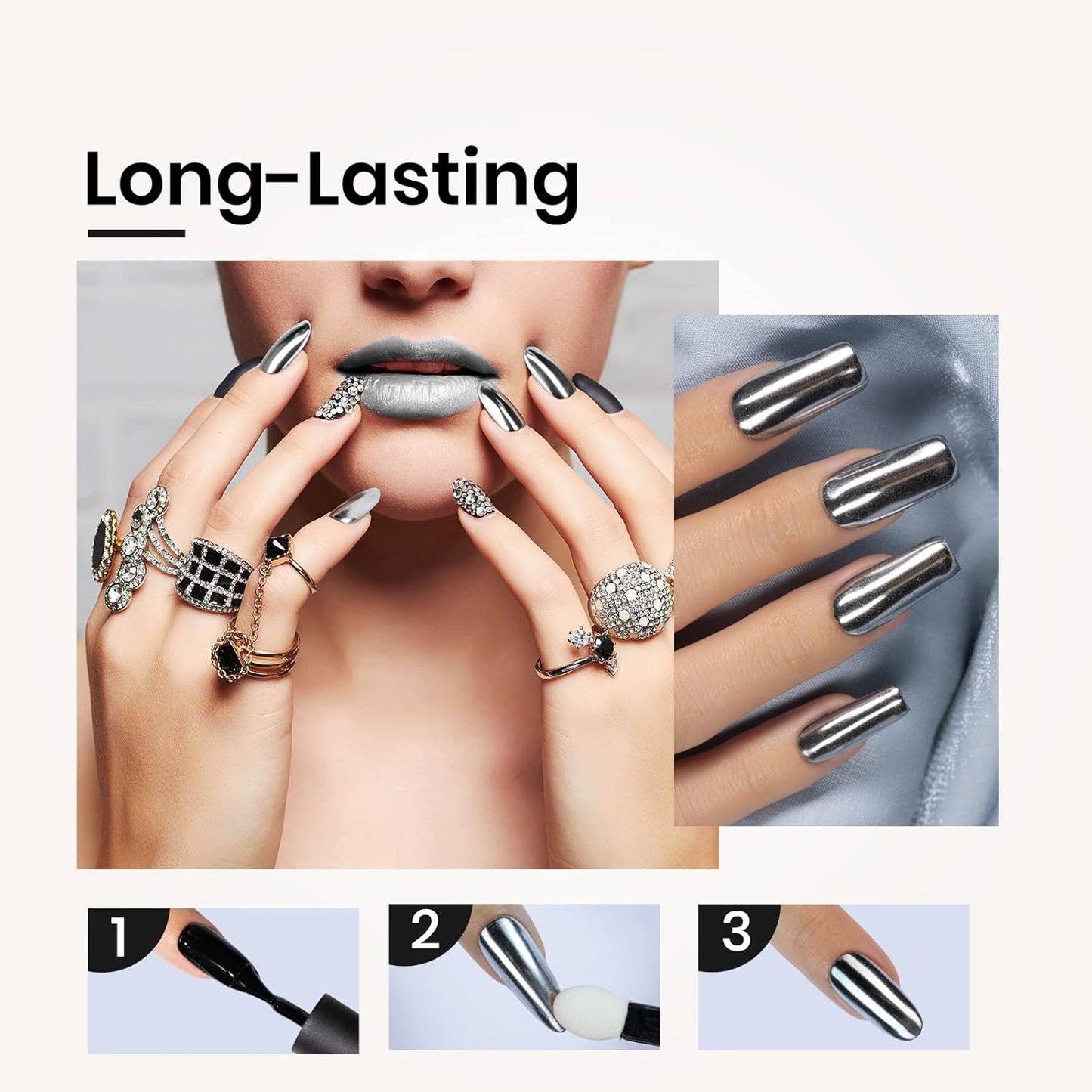 beetles Gel Polish Sliver Chrome Nail Powder, Mirror Metallic Effect Premium Salon Nail Glitter Manicure Pigments for Nail Art Design, 0.04oz/1g-Velvo Beauty