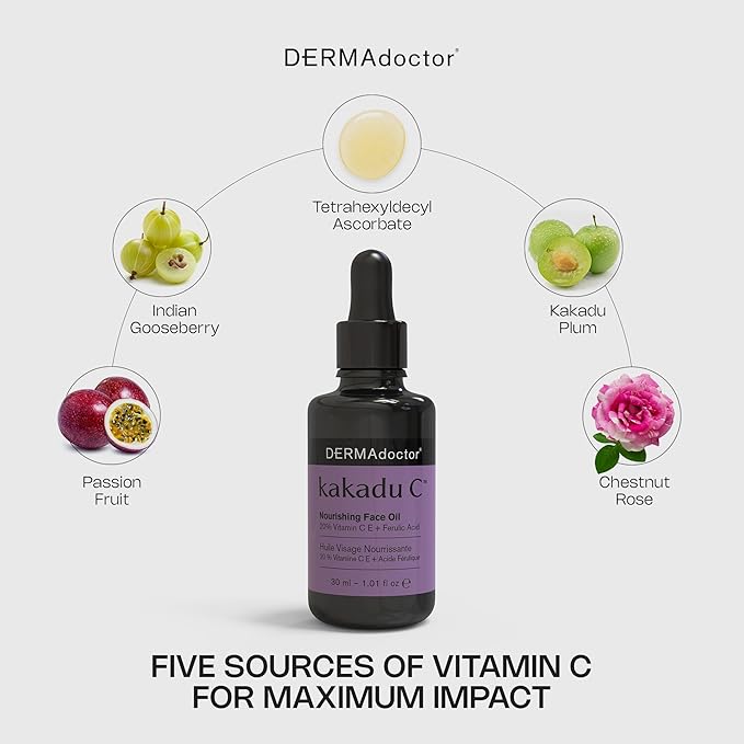 DERMAdoctor Night Face Oil Toner Anti-Aging Hydrating - 20% Vitamin C Ester, Vitamin E, Ferulic Acid, & Marula Oil for Face | Concentrated Vitamin-C Ester Facial Oils | Dermatologist Formulated - 1 Oz-Velvo Beauty