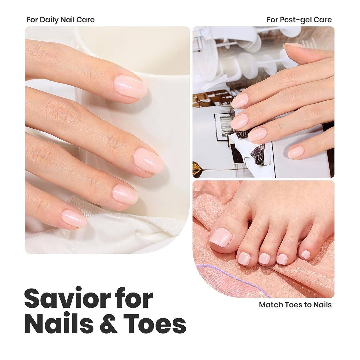 Beetles Nail Polish Top Coat and Base Coat Set Pearl Pink Fast Drying & Long Lasting Shine Nail Polish 2 IN 1 Protects Nails Enhances Glossy and Nourishes Nails for Women-Velvo Beauty