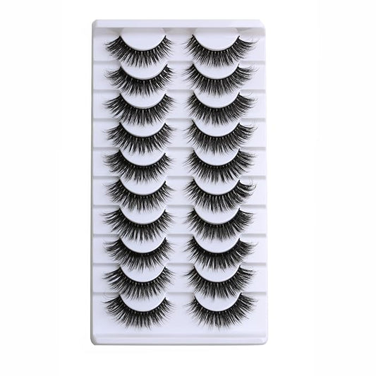 SUNWELL False Eyelashes 15mm Mink Lashes Cat Eye Lashes 8D Fluffy Wispy Foxy Eye Fake Lashes Strips Natural Look Faux Mink Lashes 10 Pairs Pack-Velvo Beauty