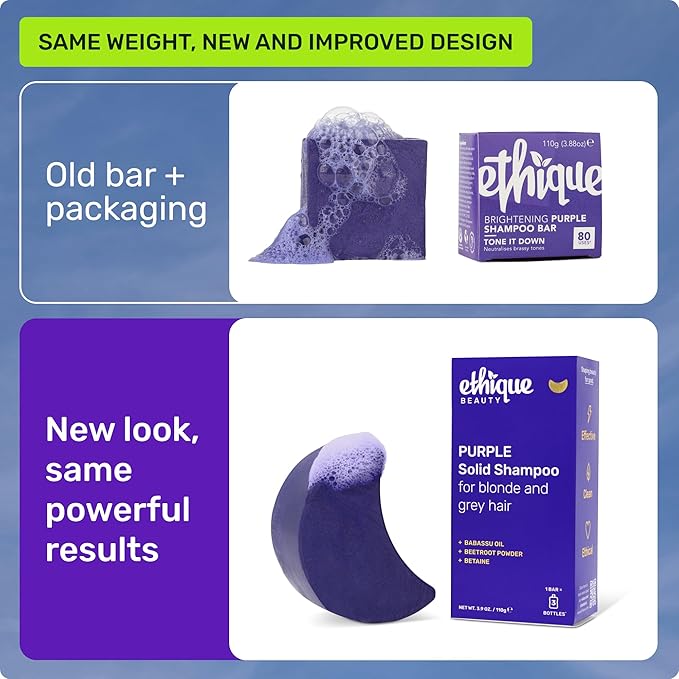 Ethique Purple Shampoo Bar for toning brassy hair - Plastic-Free, Cruelty-Free, Vegan, 3.88 oz - Formerly Tone It Down-Velvo Beauty