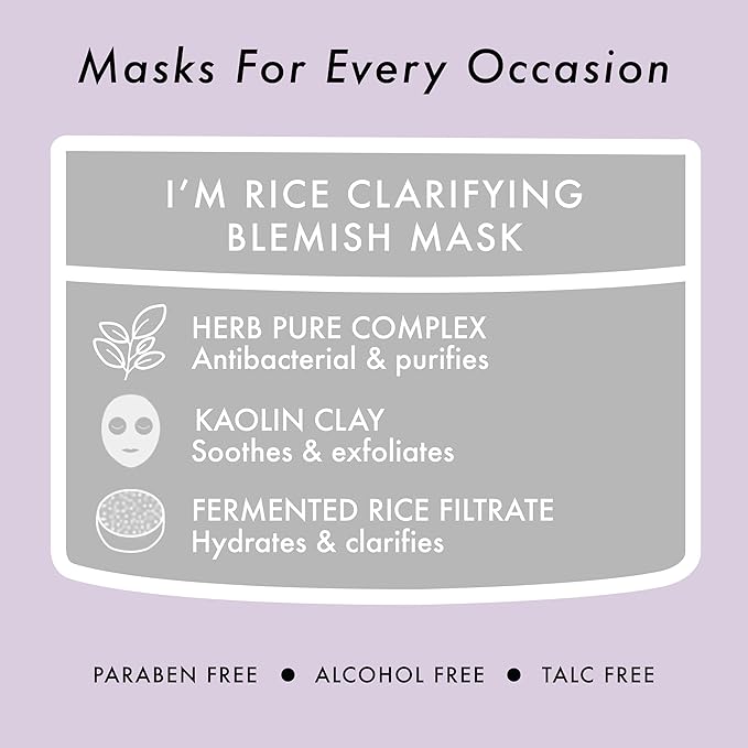 TONYMOLY I'm Rice Clarifying Skincare Set – 3-Step Face Care for Clear, Hydrated Skin – Includes Enzyme Powder Cleanser, Blemish Mask & Nourishing Sheet Masks – Gentle Exfoliation & Oil Control-Velvo Beauty