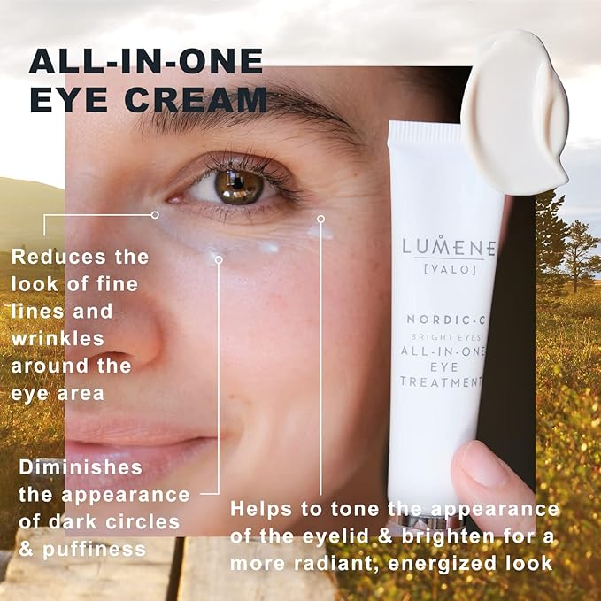 Lumene Bright Eyes All-In-One Eye Treatment - Eye Cream for Dark Circles and Puffiness - Hydrating Eye Cream with Vitamin C + Hyaluronic Acid - Fragrance-Free + Vegan (15mL)-Velvo Beauty