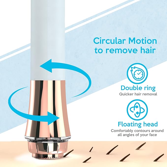 Facial Hair Remover for Women Painless Flawless Electric Razor Epilator Trimmer Shaver with 18K Gold-Plated, 16mm Dual Ring Floating Head, USB Rechargeable, 360° LED for Face Lip Hair Removal-Velvo Beauty