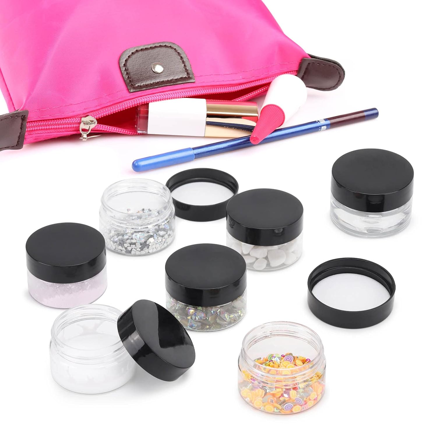 50 Count 1oz Cosmetic Containers with Lids BPA Free Plastic Sample Containers Empty Makeup Containers Refillable Cosmetic Jars Leakproof Travel Jars - Black-Velvo Beauty