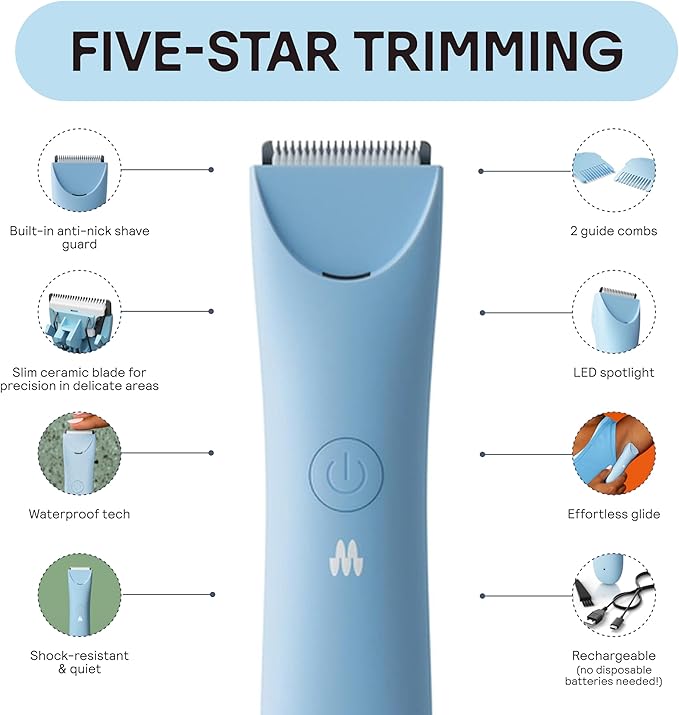 MERIDIAN Slimmer Trimmer – Electric Razor for Women, Bikini Line & Pubic Hair Trimmer, Rechargeable & Waterproof, Painless, Flawless Shave for Sensitive Skin, Gentle, Quiet & Travel-Friendly, Sky-Velvo Beauty