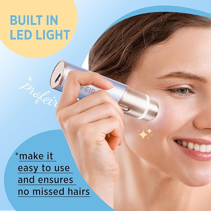 Facial Hair Removal for Women: Electric Hair Removal Device - Rechargeable Painless Face Razor for Chin Upper Lip Peach Fuzz with Light (Blue Gold)-Velvo Beauty