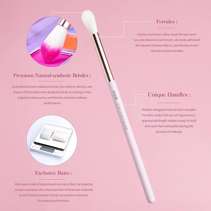 Jessup Eyeshadow Brushes 15pcs, Natural Eye Brush Set for Eyeshadow Blending Concealer Eyebrow Eyeliner, Blushing Bride T294-Velvo Beauty