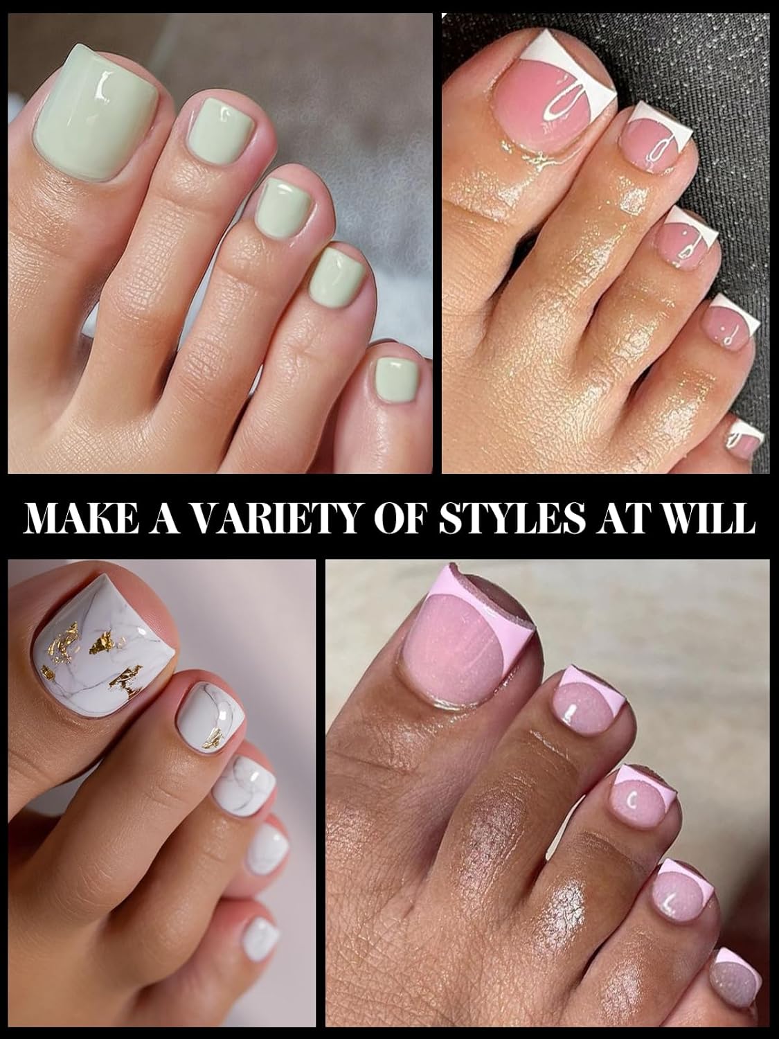 600 Pcs Toe Nail Dual Forms for Poly Extension Gel, EBANKU Toenail Extension Forms Reusable Full Cover Molds for French Tip Acrylic Toenails Pedicure for Salon & DIY at Home 15 Sizes-Velvo Beauty