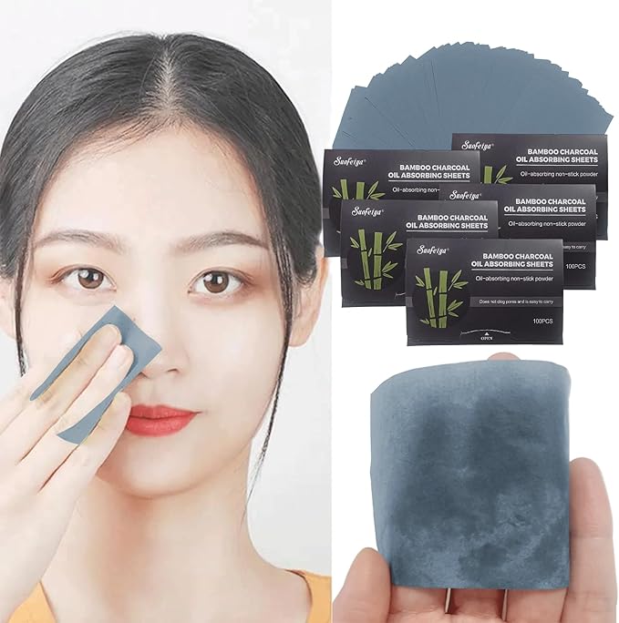 Natural Bamboo Charcoal Oil Absorbing Tissues - 4pk/400 Oil Blotting Sheets For Face, Oil Control Film, Oil Absorbing Sheets, Makeup Friendly-Velvo Beauty