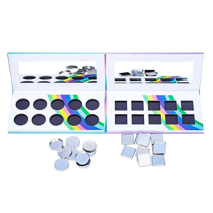 2PCS PU leather pastel sparkle empty magnetic palette with 10Pcs 26mm Round Metal Pans and 10Pcs 23mm square Metal Pans,DIY Eye Shadow makeup palette,elastic, flexible and lubricated, waterproof and easy to clean (Suit-1)-Velvo Beauty