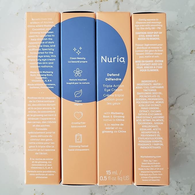 Nuria - Defend Triple Action Eye Cream for Dark Circles, Puffiness and Fine Lines, Nourishing Under Eye Cream with Ginseng and Mulberry Root, 15mL/0.5 fl oz-Velvo Beauty