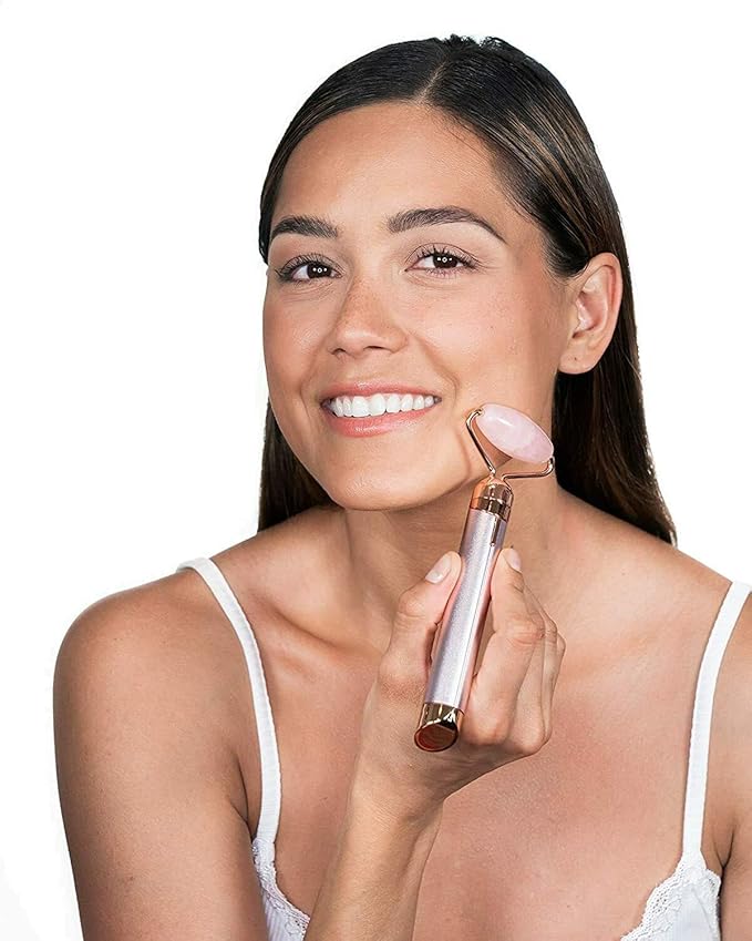 Finishing Touch Flawless Contour Vibrating Facial Roller & Massager, Rose Quartz-Velvo Beauty