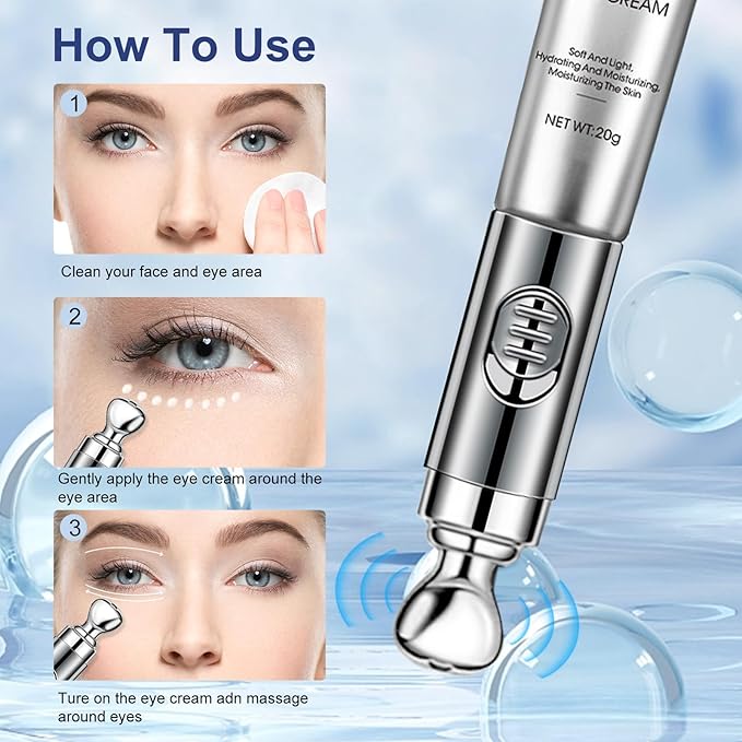 20g Eye Cream with Electric Massage, Moisturizing Anti-Wrinkles Eye Cream, Anti Aging Eye Cream for Dark Circles and Puffiness, Results in 3-4 Weeks to Reduce Fine Lines-Velvo Beauty