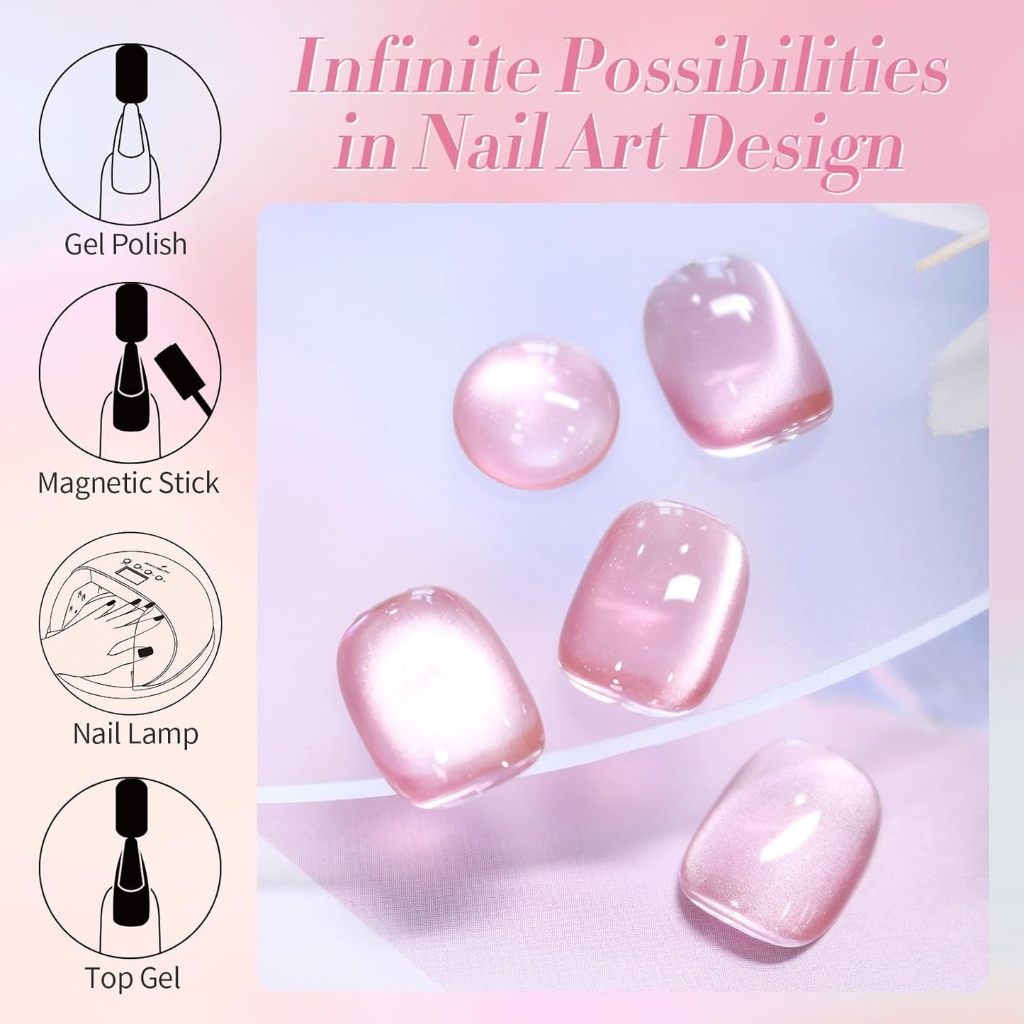 Born Pretty Cat Magnetic Eye Gel Nail Polish, Pink Moonlight Cat Magnetic Gel, Glass Shiny Effect Pink Soak Off Nail Art Salon Manicure Home Gift 15ml-Velvo Beauty