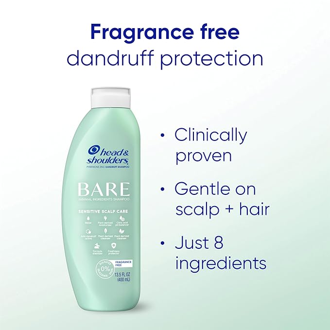 Head & Shoulders BARE Dandruff Shampoo Twin Pack, Fragrance-Free, Sensitive Scalp Care, Sulfate-Free, Silicone-Free, Dye-Free, Eco-Friendly Bottles, Safe for All Hair Types, 13.5 Fl Oz Each (Set of 2)-Velvo Beauty