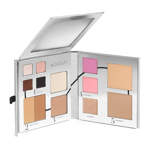 Woosh Beauty, Fold out Face Original Makeup Palette, Travel, All in One, Neutral Cream & Powder (#2.5 Medium Tan)-Velvo Beauty