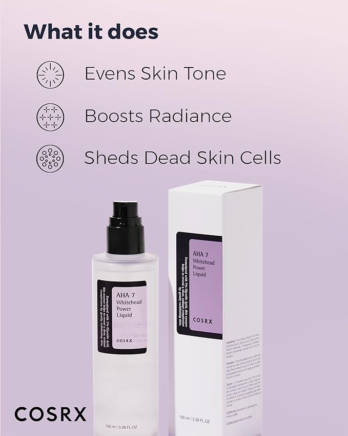 COSRX 7% Glycolic Acid Whitehead Removing Power Liquid, 3.38 fl.oz, AHA Exfoliant, Exfoliating Toner for Face & Body, Pore Minimizer, Korean Skin Care-Velvo Beauty