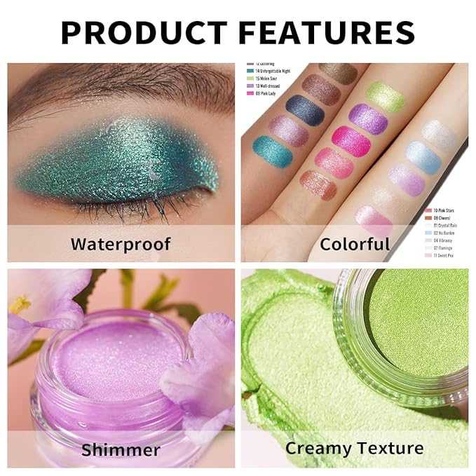 Oulac Teal Eyeshadow Green Glitter Eyeshadow Highly Pigmented Eye Shadow Waterproof & Long Lasting for Women with Moisturizing Formula. Multi-use for Highlighter. 6g (14)-Velvo Beauty
