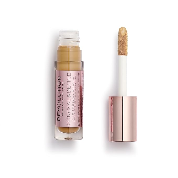 Makeup Revolution Conceal and Define Concealer, Full Coverage & Matte Finish, C12.2 for Medium/Tan Skin Tones, Vegan & Cruelty-Free, 0.7 Fl Oz-Velvo Beauty