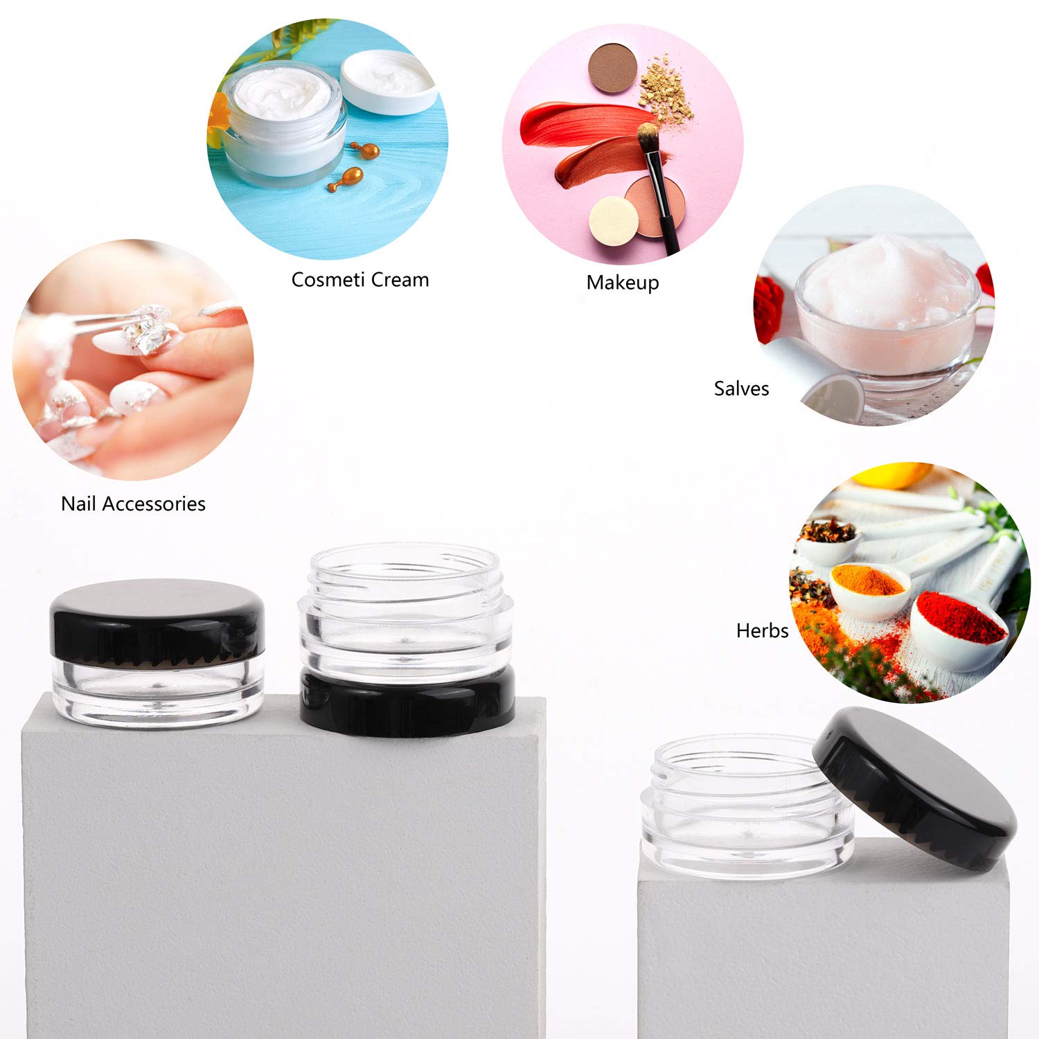 Refillable Cosmetic Sample Jars - 100 Pack 10g (0.35oz) Multi Color Small Travel Containers with Lids + 10 Mini Makeup Spatulas - BPA Free-Velvo Beauty