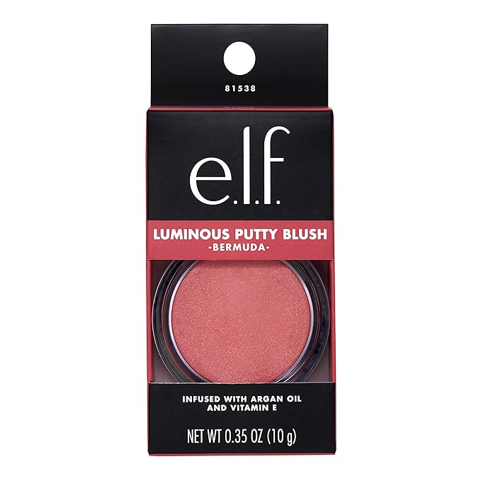 e.l.f. Luminous Putty Blush, Putty-to-Powder, Buildable Blush With A Subtle Shimmer Finish, Highly Pigmented & Creamy, Vegan & Cruelty-Free, Bermuda-Velvo Beauty