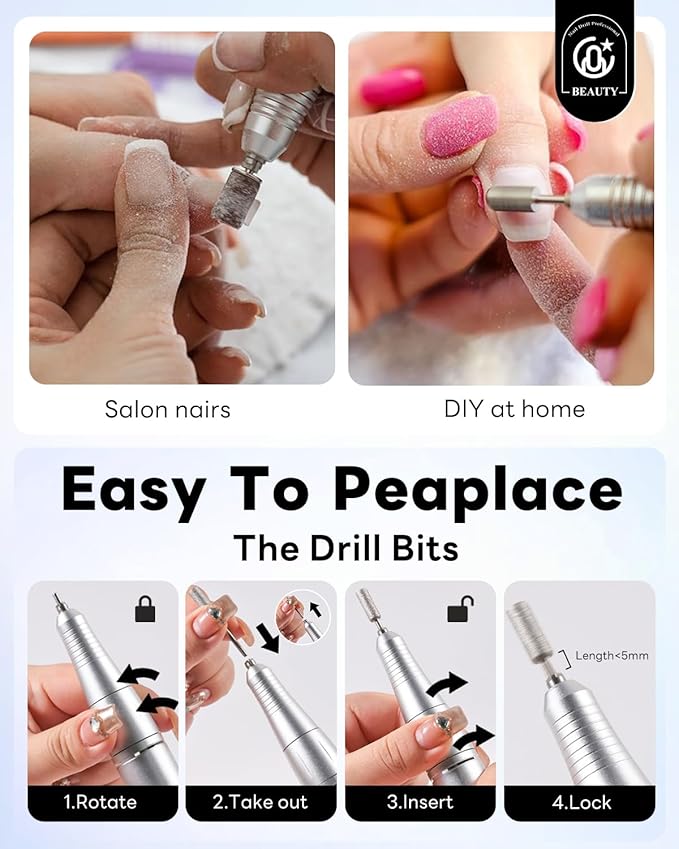 CozyZen Cordless Nail Drill Professional: 45000 RPM Rechargeable Electric Nail File Kit, Portable & Low Noise for Acrylic, Gel Nails, Manicure & Pedicure - Salon & Home Use-Velvo Beauty