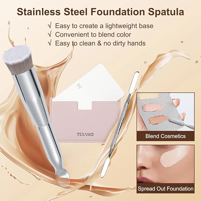 Foundation Makeup Spatula Mixing Makeup Palette Spatula Foundation Brush, Makeup Spatula and Palette Set, Spatula for Makeup Professional Makeup Tool(Foundation Bruh+Spatula+Palette)-Velvo Beauty