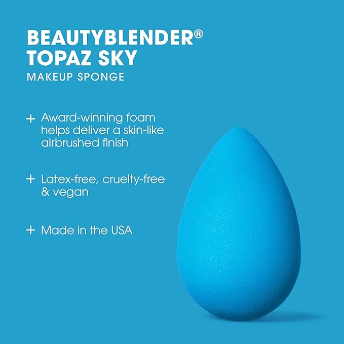 Beautyblender® | Topaz Sky Beauty Blender Makeup Sponge, Super-Soft Foam Easily Blends Foundations, Powders & Creams, Made in USA, Reusable, Washable, Streak Free Application, Vegan, Cruelty Free-Velvo Beauty