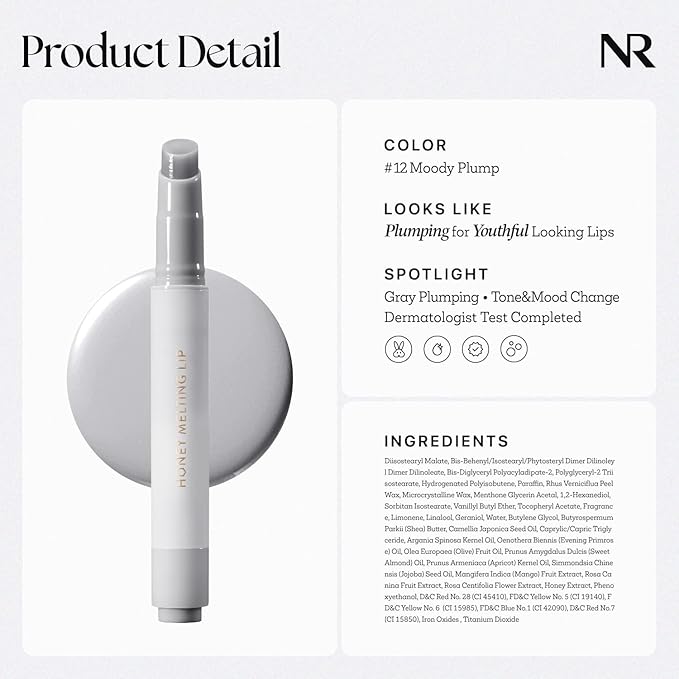 Nature Republic HONEY MELTING LIP PLUMPING (12 GRAY) SOFT LIP STICK Moody Plump Hydrating Gloss, Moisturizing balms, Volumizing formula,Nude & Sheer tint, Glowy Finish, korean make up-Velvo Beauty