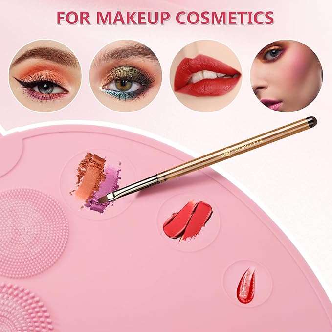 Makeup Palette, 3 in 1 Silicone Makeup Mat with Brush Cleaner and Vanity Protector Design for Mixing Foundation Eye Shadow Nail Art Gel, Cosmetic Brush Washing, Easy to Clean, Pink-Velvo Beauty