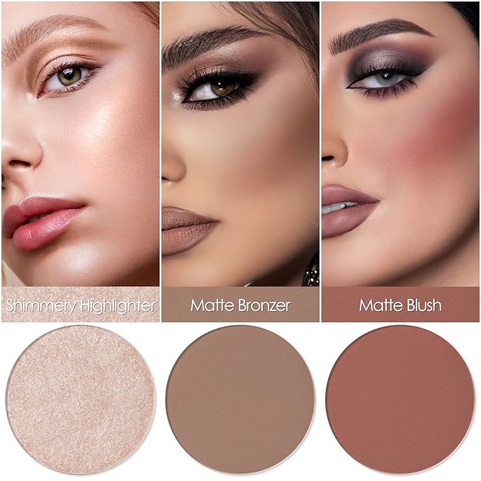 FOCALLURE Blush and Highlighter Palette,3 in 1 Contour Palette,Cruelty-Free Matte Bronzer Powder,Shimmer Illuminator Highlighters for a Glowing Look,#09-Velvo Beauty