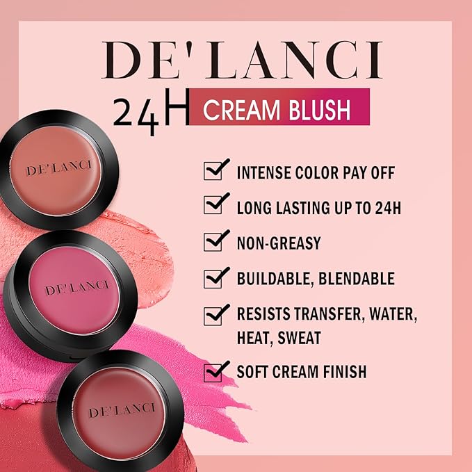DE'LANCI Flushed Blusher, Glow Finish Korean Blush Natural Looking, Face Cream Blush with Brush Mirror, Long Last Lightweight Blushing for Cheek and Lip Tint,Waterproof Breathable,Tacl Free (RUST 04#)-Velvo Beauty