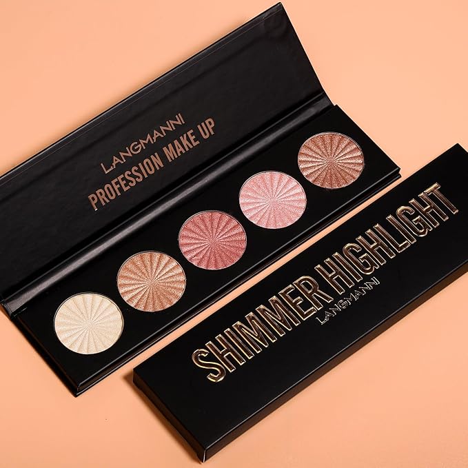 Highlighter Powder Palette, 5 Colors Makeup Palette Contour Palette Eyeshadow Makeup Kit Waterproof Long Lasting Brilliant Lighten Skin Color Professional Versatile Face Shading Set(1, brown, Large)-Velvo Beauty