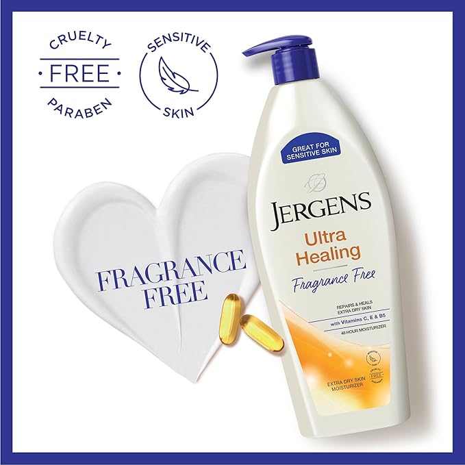 Jergens Ultra Healing Dry Skin Lotion, Hand and Body Moisturizer for Quick Absorption into Extra Dry Skin with Hydralucence Blend, Vitamins C, E and B5, White, 21 oz-Velvo Beauty