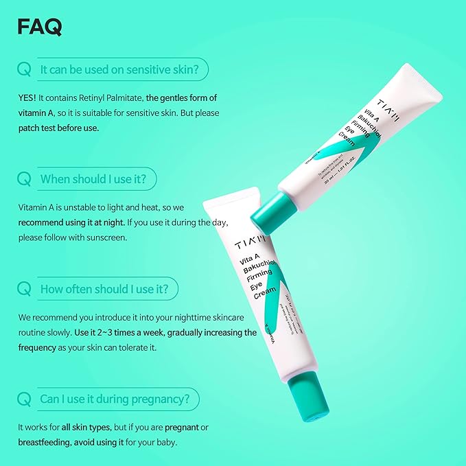 TIAM Vita A Bakuchiol Firming Eye Cream for Wrinkles, Anti-Aging, Dark Circles, and Puffiness, Fragrance-Free Under-Eye Treatment, 1.01 FL.OZ. / 30ml-Velvo Beauty