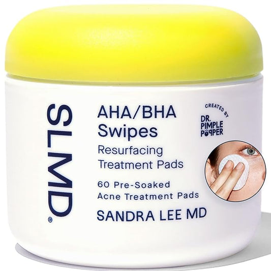 SLMD by Dr. Pimple Popper - AHA BHA Toner Pads Swipes, Salicylic Acid, Glycolic Acid & Lactic Acid - Daily Resurfacing Pads for Face & Body - Facial Exfoliating Pads Resurface, Treat, and Prevent Acne-Velvo Beauty