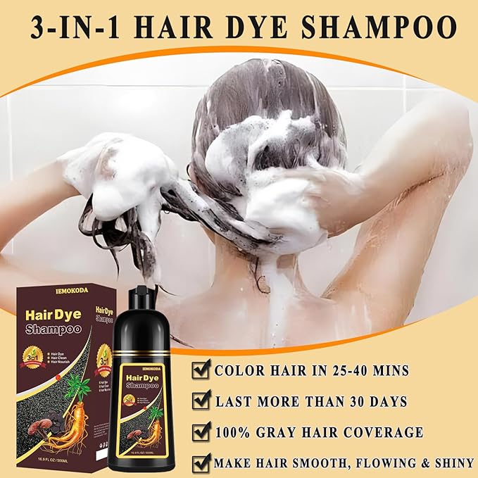 Black Tea Hair Dye Shampoo 3 in 1 for Gray Hair, Long-lasting & Natual Hair Color Shampoo, Herbal Ingredients Natural Shampoo Hair Dye Effect in Minutes, Gifts for Men Women 500ml-Velvo Beauty