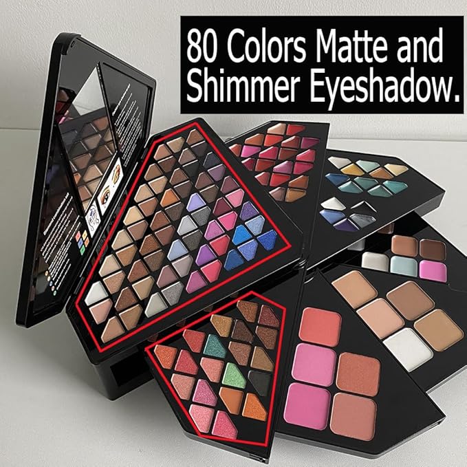 130 Color All In One Makeup Gift Set for Women Professional Makeup Kit Include 80 Eyeshadow, 20 Lipstick,15 Eyebrow Gel,5 Blusher,5 Contour & 5 Conclealer Makeup Palette Kit-Velvo Beauty