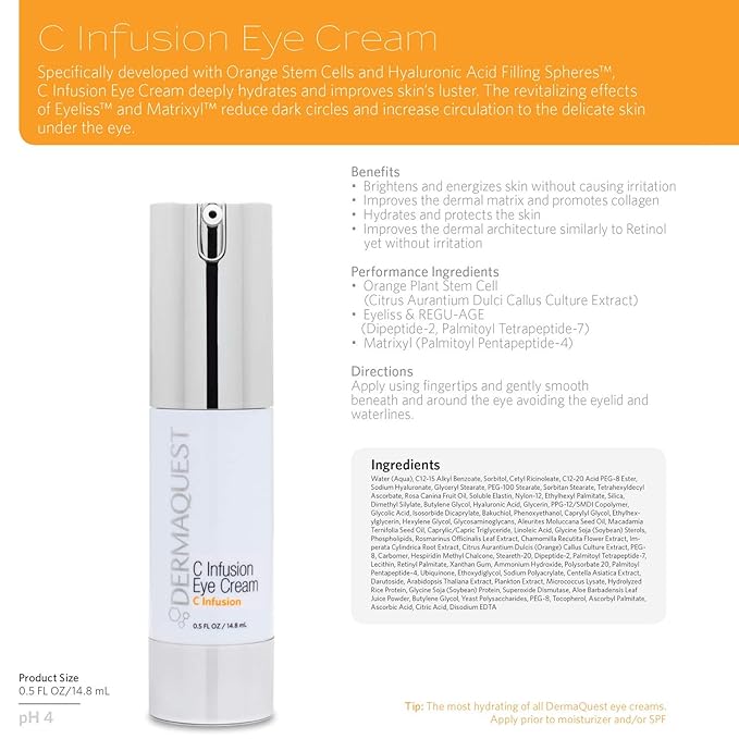DermaQuest C Infusion Hydrating Revitalizing Eye Cream - Eye Bags Reducer, Eye Puffiness Treatment & Under Eye Cream For Dark Circles (0.5 oz)-Velvo Beauty