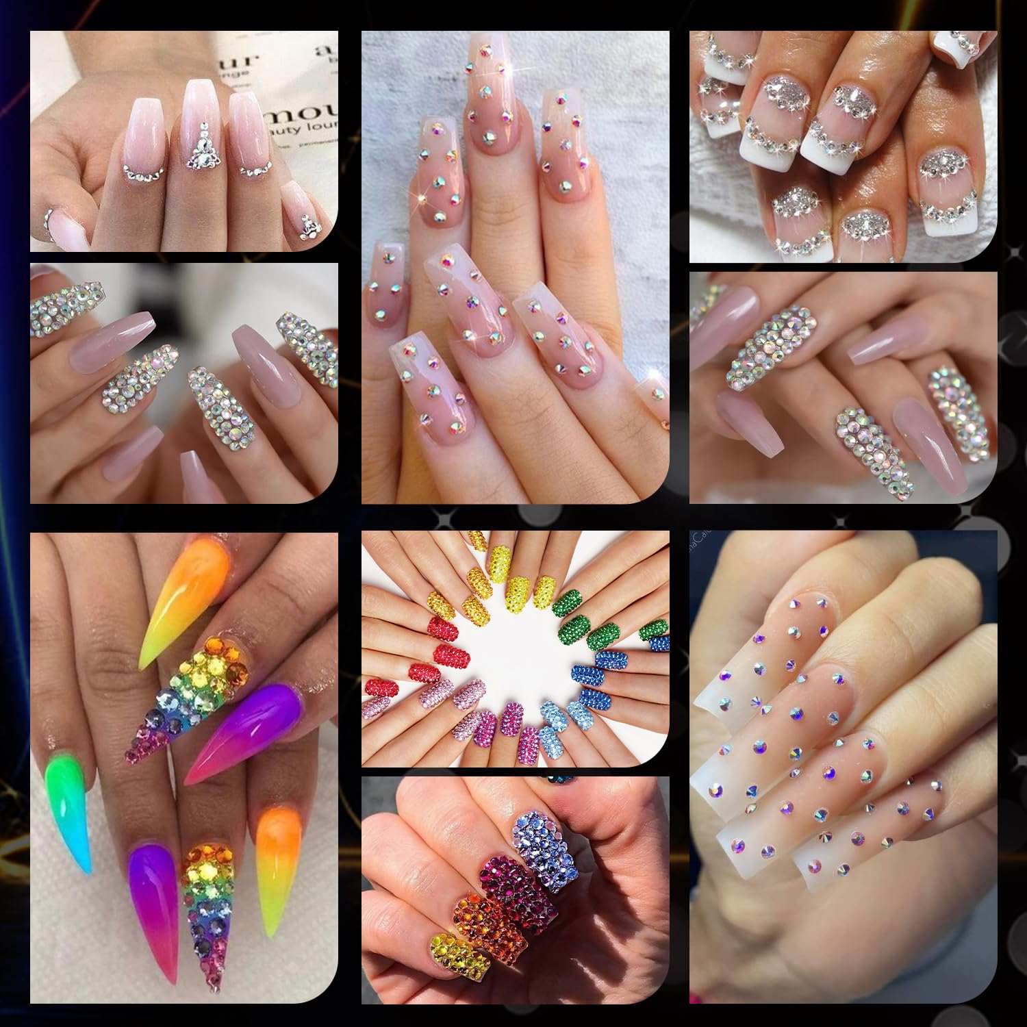 Rhinestones for Nails, Manicure Kit with Nail Rhinestone Glue Gel, Multi Size Flat Back Glass Crystal AB + Mixed Color Iridescent Gemstones & Gem Glue (UV/LED Needed) with Dotting Tools-Velvo Beauty