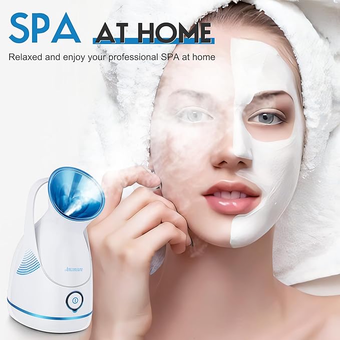 Amconsure Facial Steamer - Nano Ionic Face Steamer Warm Mist Steamer for Home Sauna SPA, Humidifier for Deep Cleaning Unclogs Pores Sinuses(Blue)-Velvo Beauty